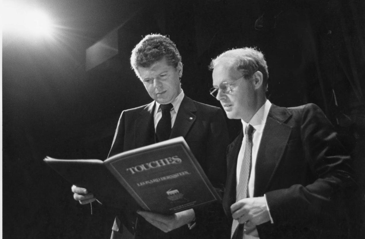 Van Cliburn reviews the score to the 1981 commissioned work, "Touches" by Leonard Bernstein.