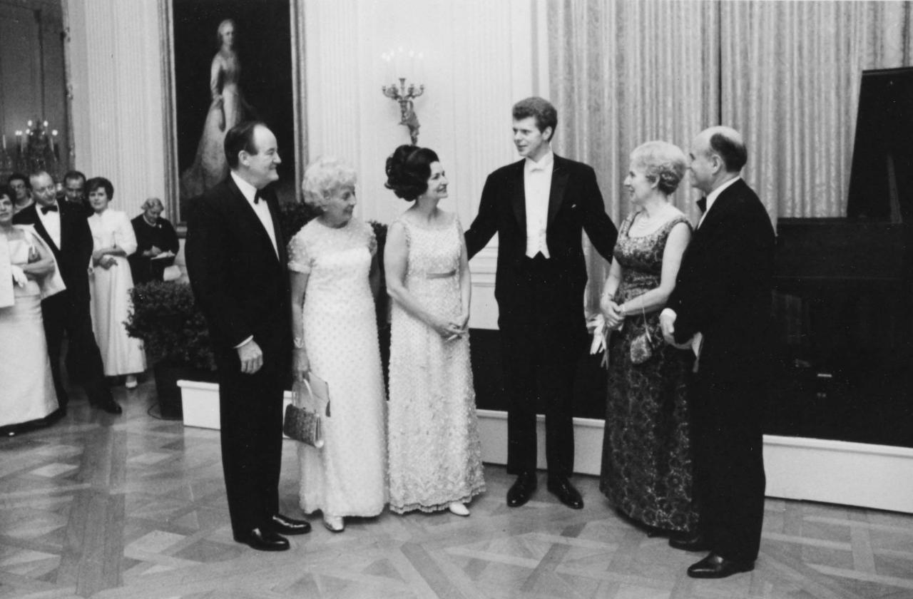 Van Cliburn with First Lady Claudia "Lady Bird" Johnson and Vice President Hubert Humphries, April 10, 1968
