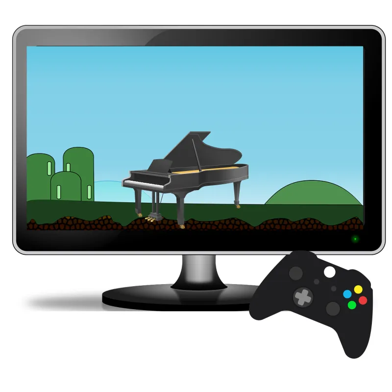 Illustration of a piano on a monitor with a controller